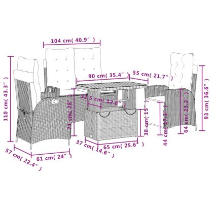 Градински комплект с възглавници, 4 части, бежов полиратан