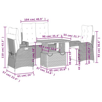 Градински трапезен комплект възглавници 4 части черен полиратан