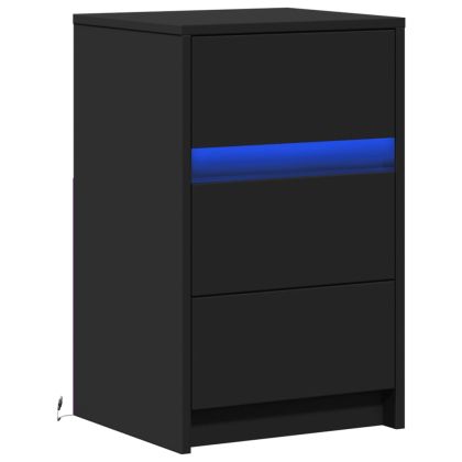 Нощно шкафче с LED осветление, черно, инженерно дърво