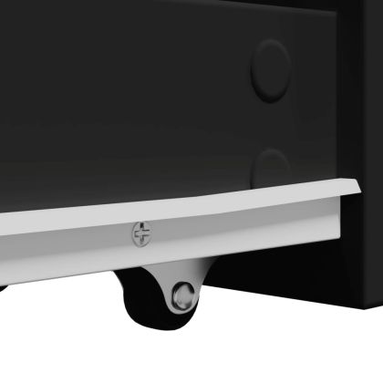 Тесен скрин за баня с колелца, черен, инженерно дърво