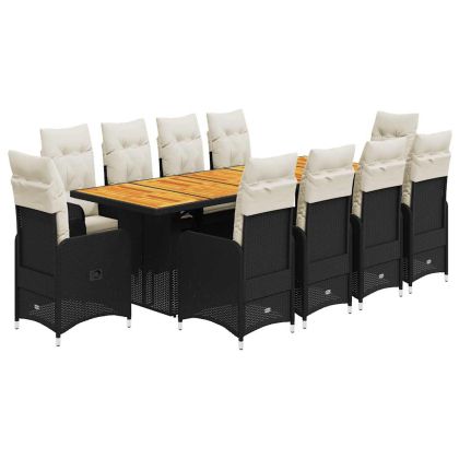 Градински бистро комплект с възглавници 11части черен полиратан