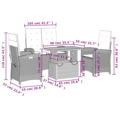 Градински комплект с възглавници, 4 части, бежов полиратан