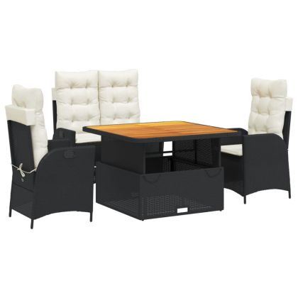 Градински трапезен комплект възглавници 4 части черен полиратан