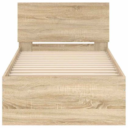Рамка за легло с табла, дъб сонома, 90x200 см, инженерно дърво