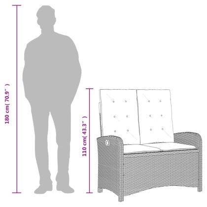 Накланяща се градинска пейка с възглавници светлосив полиратан