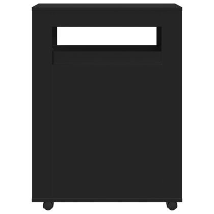 Тесен шкаф за баня с колелца, черен, инженерно дърво