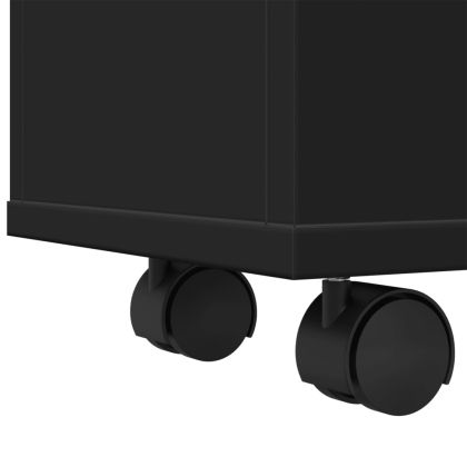 Тесен шкаф за баня с колелца, черен, инженерно дърво