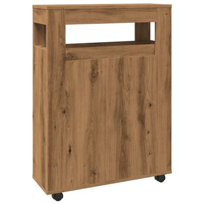 Тесен шкаф за баня с колелца, дъб артизан, инженерно дърво