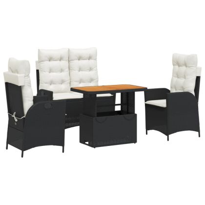 Градински трапезен комплект възглавници 4 части черен полиратан