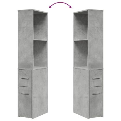 Тесен скрин за баня с колелца, бетонно сив, инженерно дърво