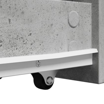 Тесен скрин за баня с колелца, бетонно сив, инженерно дърво