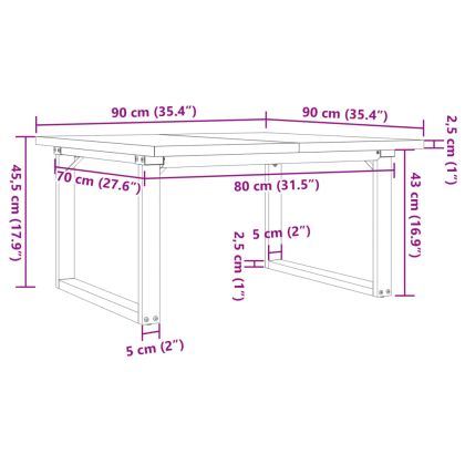 Кафе маса О-образна рамка 90x90x45,5 см бор масив и стомана