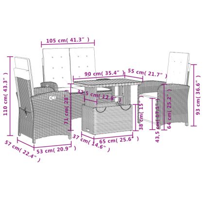 Градински трапезен комплект възглавници 4 части черен полиратан
