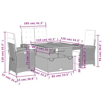 Градински трапезен комплект възглавници 4 части черен полиратан