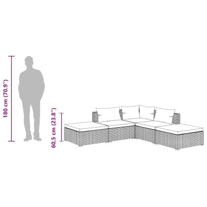 Градински лаундж комплект с възглавници 5 части кафяв полиратан