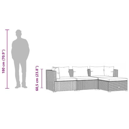 Градински комплект с възглавници, 4 части, черен полиратан