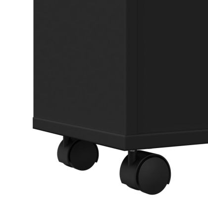 Тесен шкаф за баня с колелца, черен, инженерно дърво