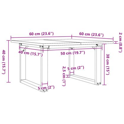 Кафе маса О-образна рамка 60x60x40 см бор масив и стомана
