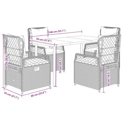 Градински трапезен комплект 5 части с възглавници сив полиратан