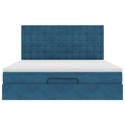 Османска легло с матраци и LED, тъмносиньо, 160x200 см, кадифе