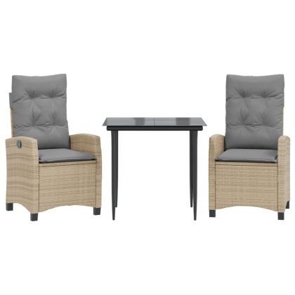 Градински комплект с възглавници 3 части бежов микс полиратан