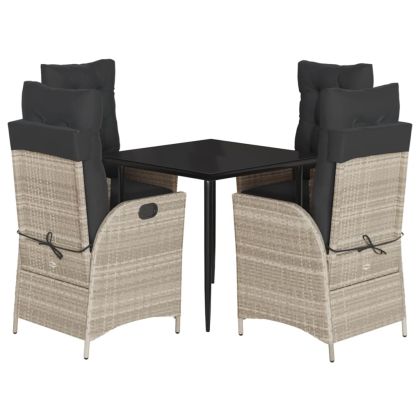 Градински трапезен комплект 5 части с възглавници светлосив