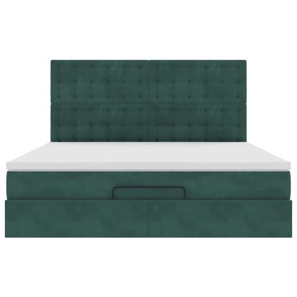 Османска легло с матраци и LED, тъмнозелено, 160x200 см, кадифе