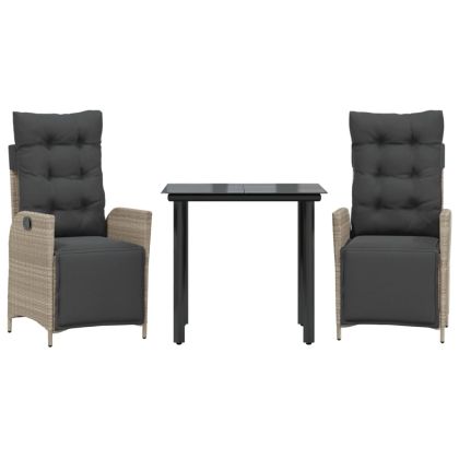 Градински трапезен комплект 3 части с възглавници светлосив