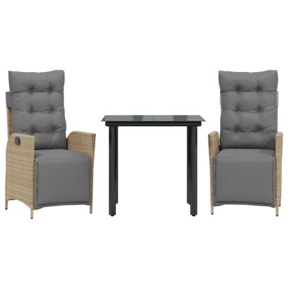 Градински комплект с възглавници 3 части бежов микс полиратан