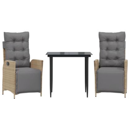 Градински комплект с възглавници 3 части бежов микс полиратан