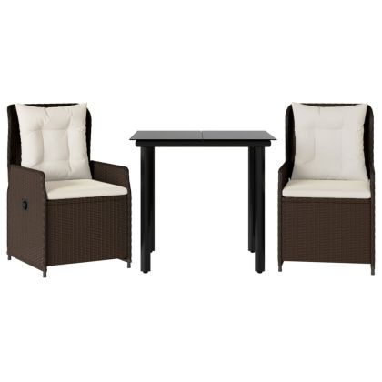 Градински комплект от 3 части с възглавници, кафяв, полиратан