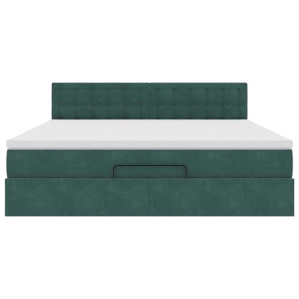 Османска легло с матрак, тъмнозелено, 160x200 см, кадифе