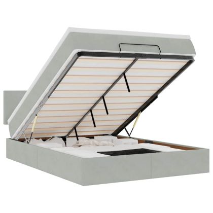 Османско легло с матрак Светло сиво 140x200cm кадифе