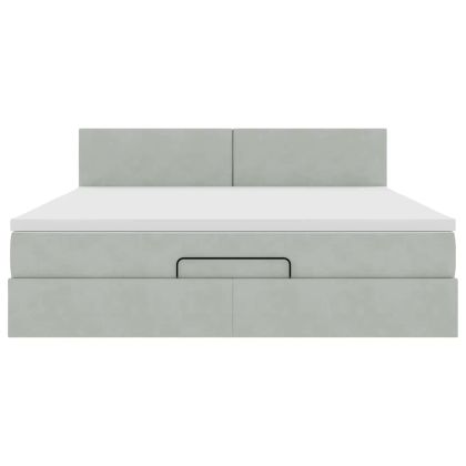 Османска легло с матрак, светлосиво, 160x200 см, кадифе