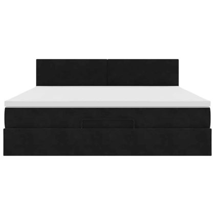 Османска легло с матрак, черно, 160x200 см, кадифе