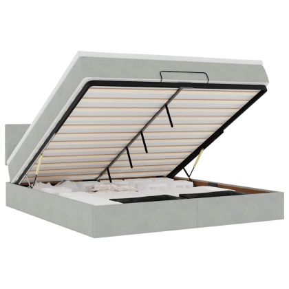 Османска легло с матрак, светлосиво, 160x200 см, кадифе