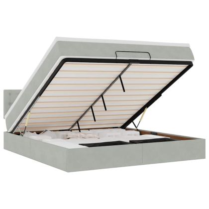 Османска легло с матрак, светлосиво, 160x200 см, кадифе