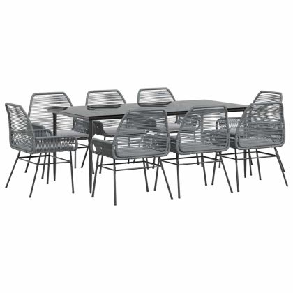 Градински комплект с възглавници 9 части сив полиратан стъкло