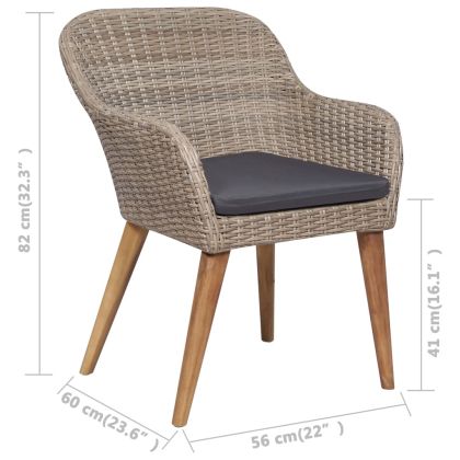 Градински трапезен комплект с възглавници, 7 части, полиратан