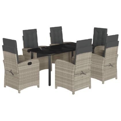 Градински комплект 7 части с възглавници светлосив полиратан