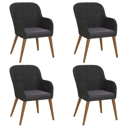 Градински трапезен комплект от 5 части с възглавници черен