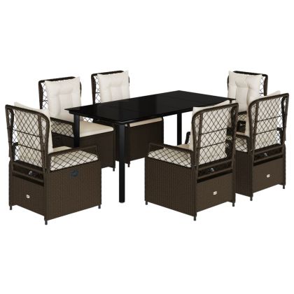 Градински трапезен комплект възглавници 7 части кафяв полиратан