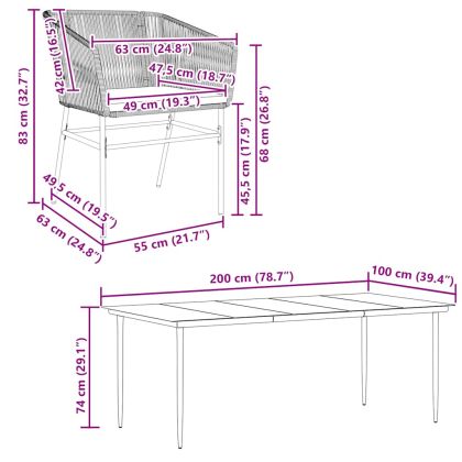 Градински комплект 9 части с възглавници черен полиратан стъкло
