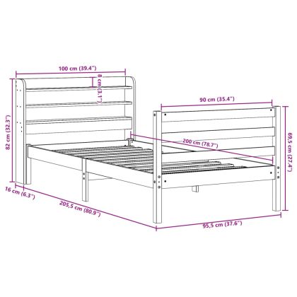 Рамка за легло с табла без матрак, бяла, 90x200 см