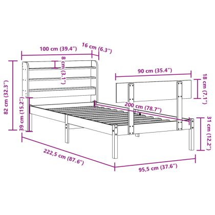 Рамка за легло без матрак, бял, 90x200 см, бор масив