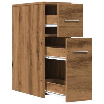 Тесен скрин за баня с колелца, дъб артизан, инженерно дърво