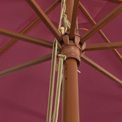 Градински чадър с дървен прът, бордо червено, 400x273 см