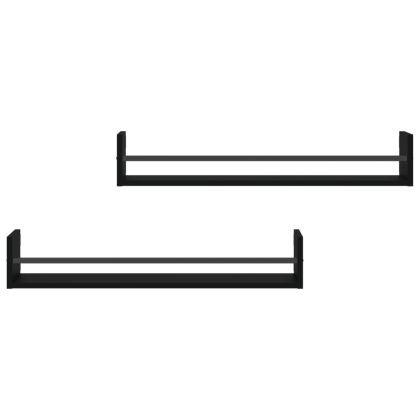 Стенни рафтове с пръти 2 бр черни 80x16x14 см