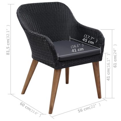 Градински трапезен комплект, 3 части, черен