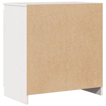 Страничен шкаф бял 60x36x65 см борово дърво масив